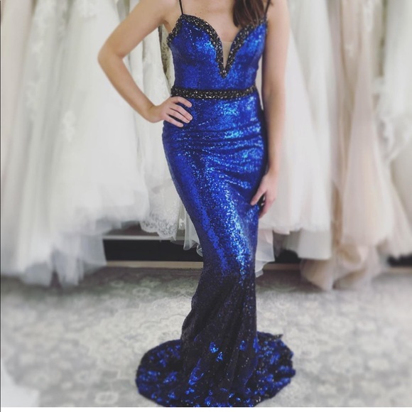 Panoply Dresses & Skirts - Fully sequin Fitted Royal Blue Black Prom Dress